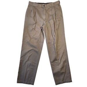 Haggar Mens Pleated Front Cotton Chinos Brown Taupe Trousers 36x34 Career Church